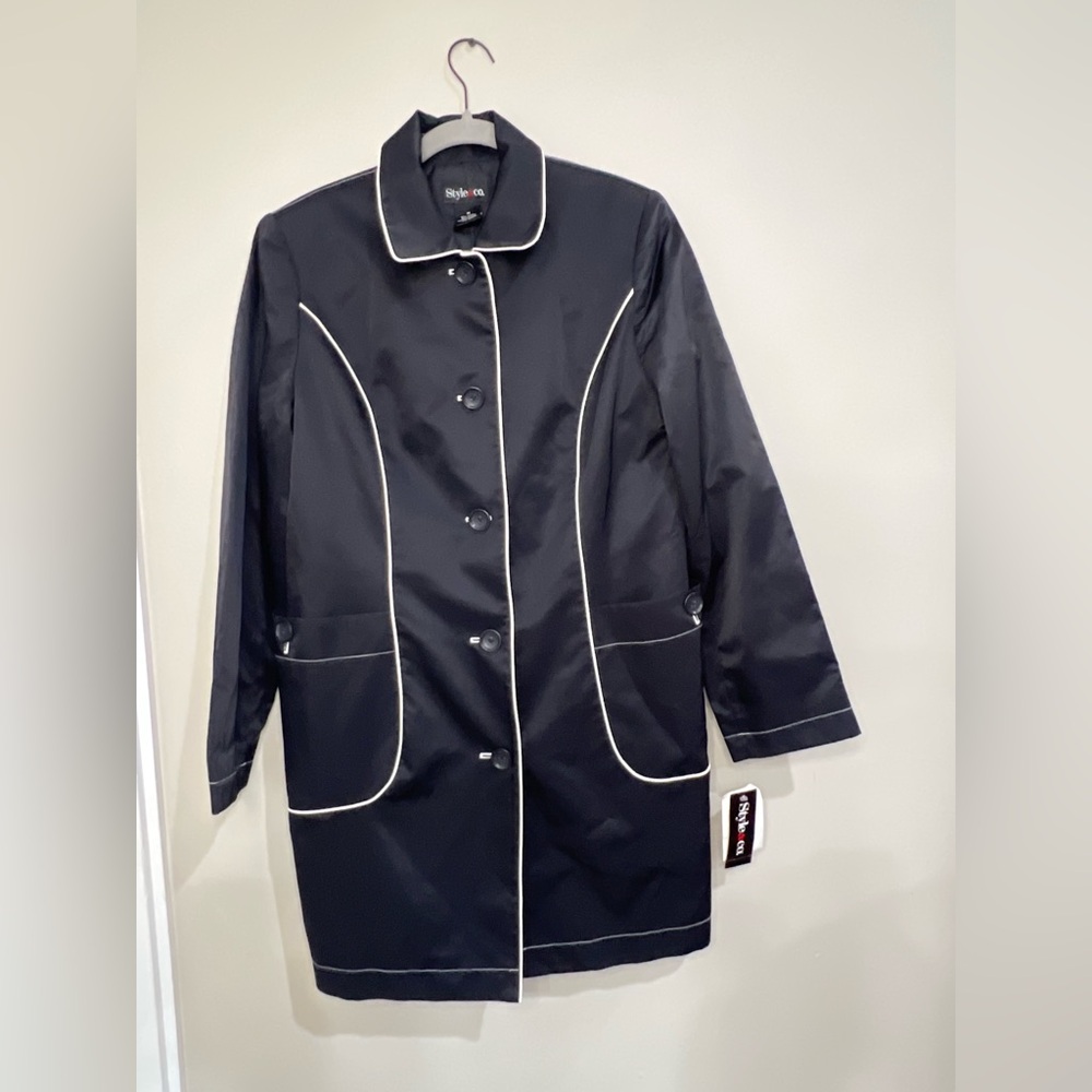 NWT Style & Co Women's Black with White Piping Raincoat Size M
